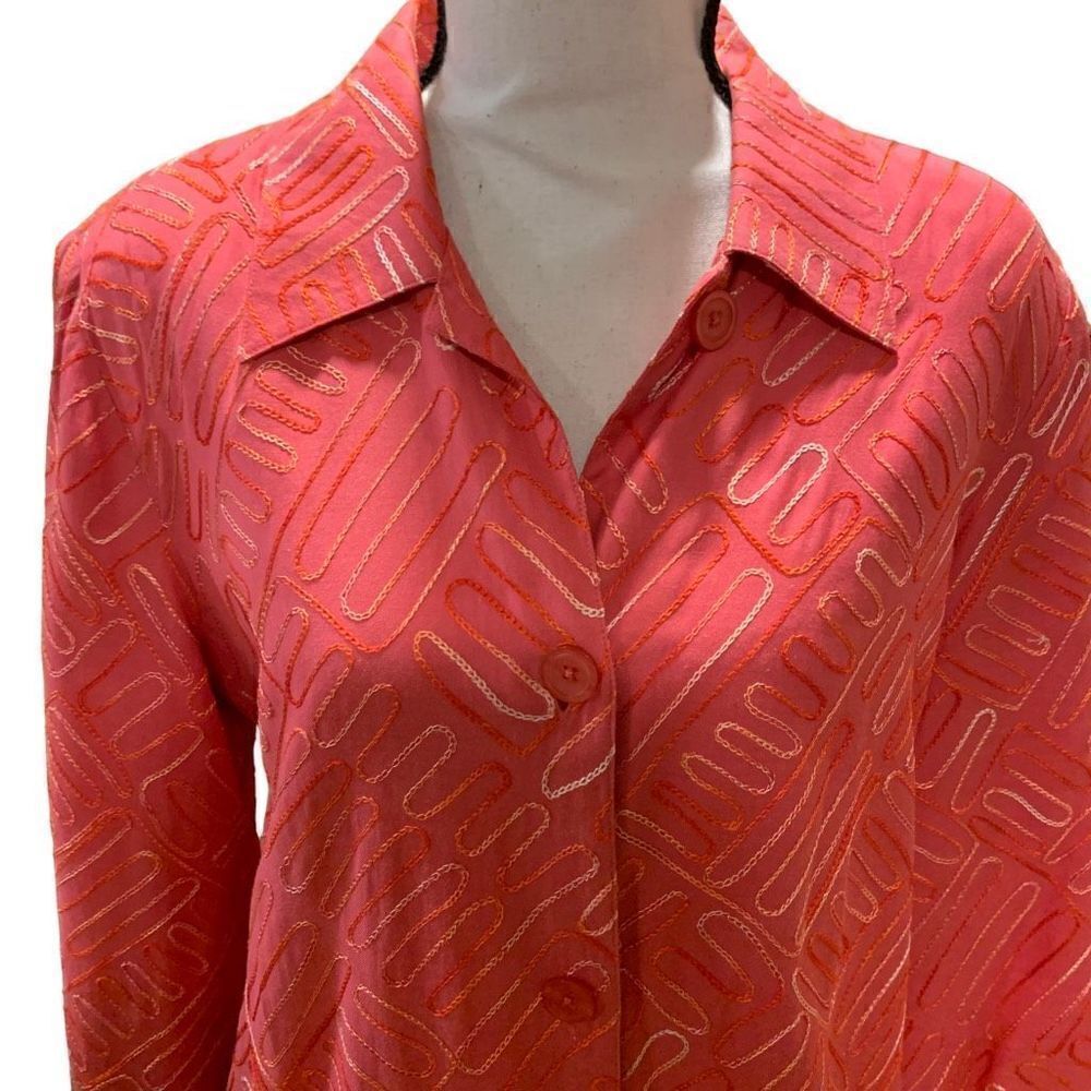 Patchington Vintage 80s 90s Embroidered Silk Blend  Melon Blazer Wmn Medium EUC‎ - Picture 2 of 13